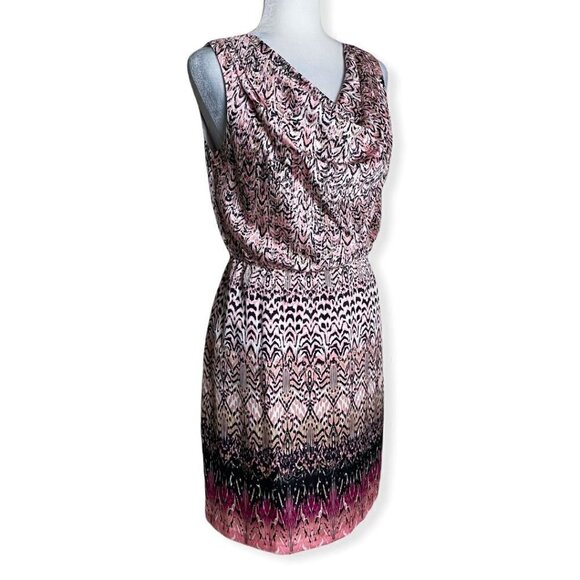 Dana Buchman Dress Pink and Black Print Cowl Neck Elastic Waist Womens Sz S - Picture 4 of 9